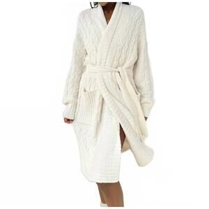 NEW SPLENDID cozy fuzzy pj cable robe in ivory